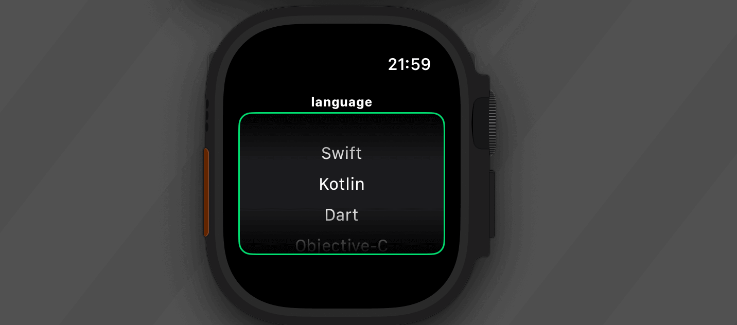 【Swift UI/Apple Watch】Pickerの実装方法！緑色の枠の非表示方法と高さ調整