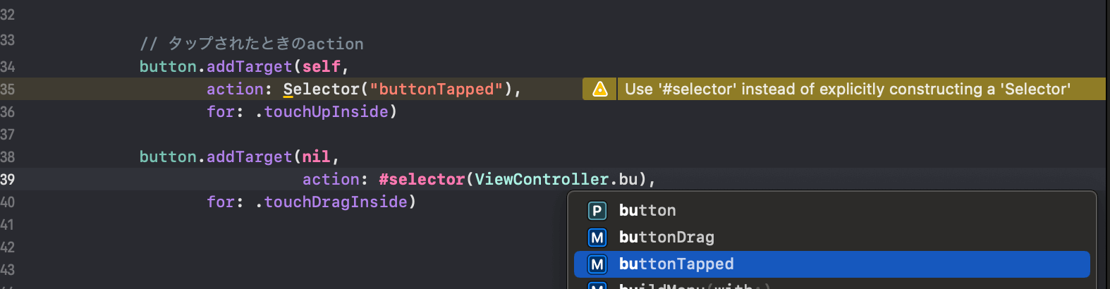 警告：Use '#selector' instead of explicitly constructing a 'Selector'