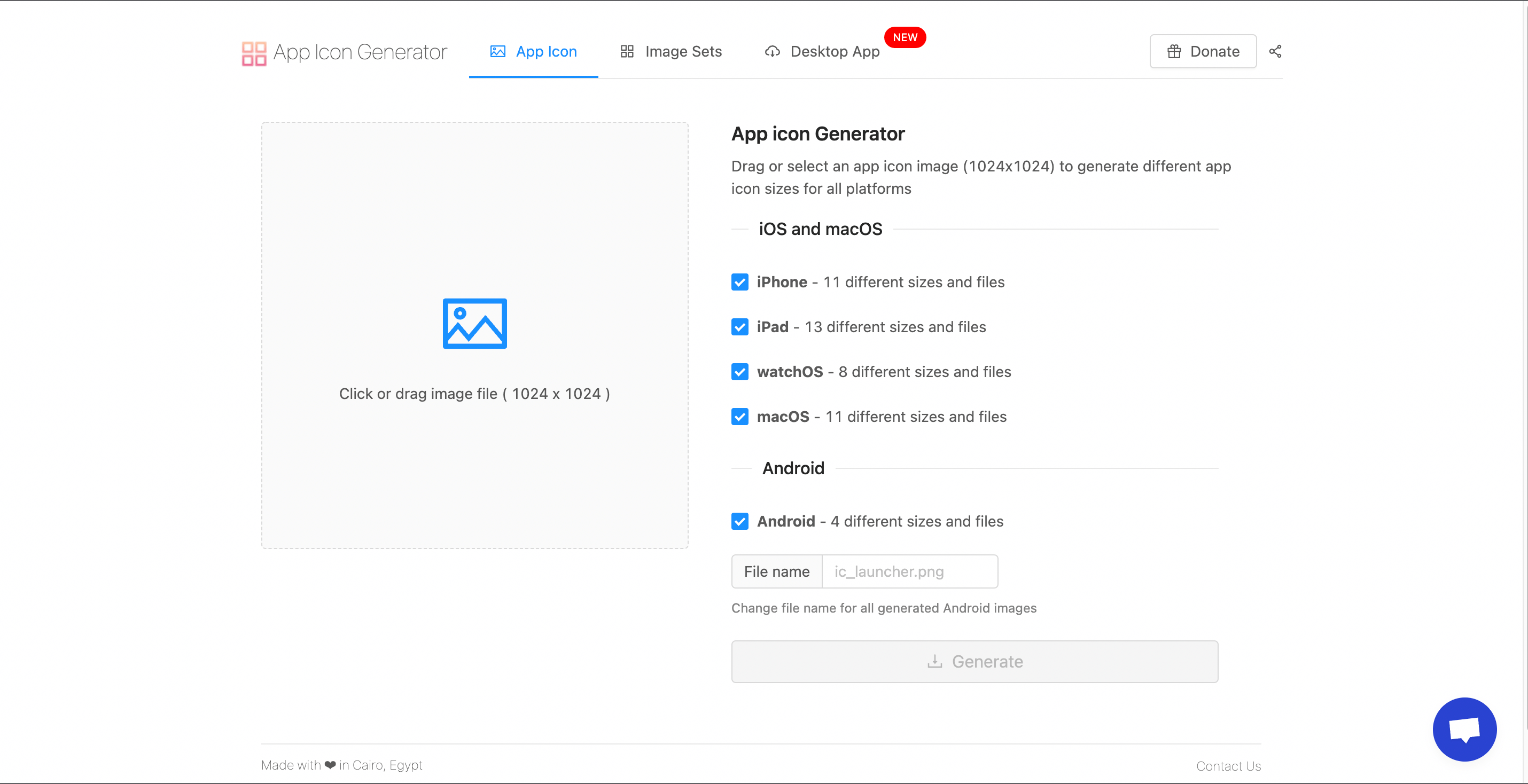 App-Icon-Generatorのトップページ