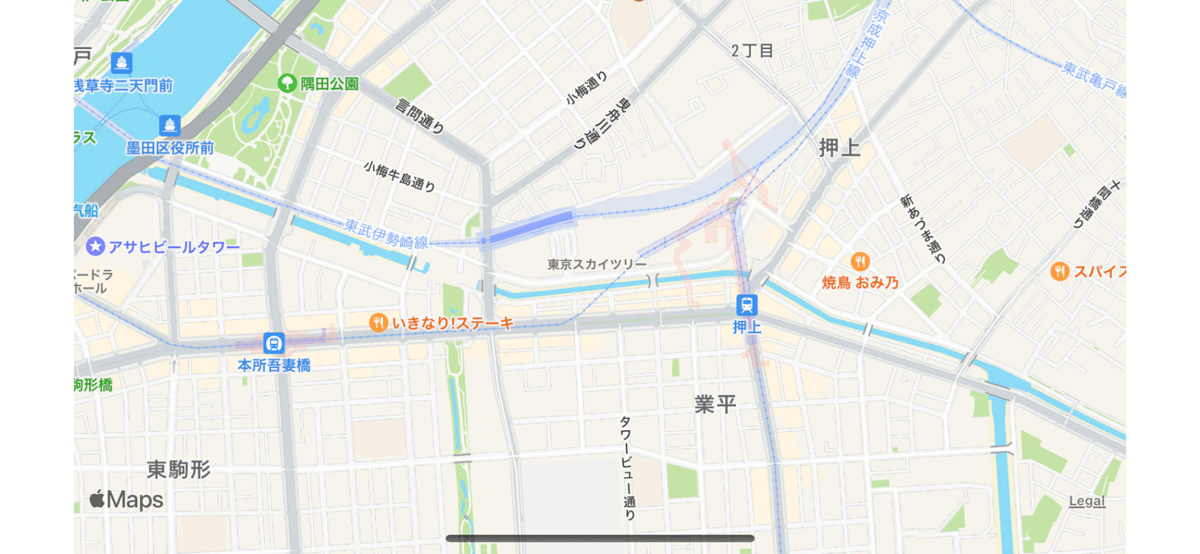 SwiftUIのMapKitで表示した東京スカイツリーの地図
