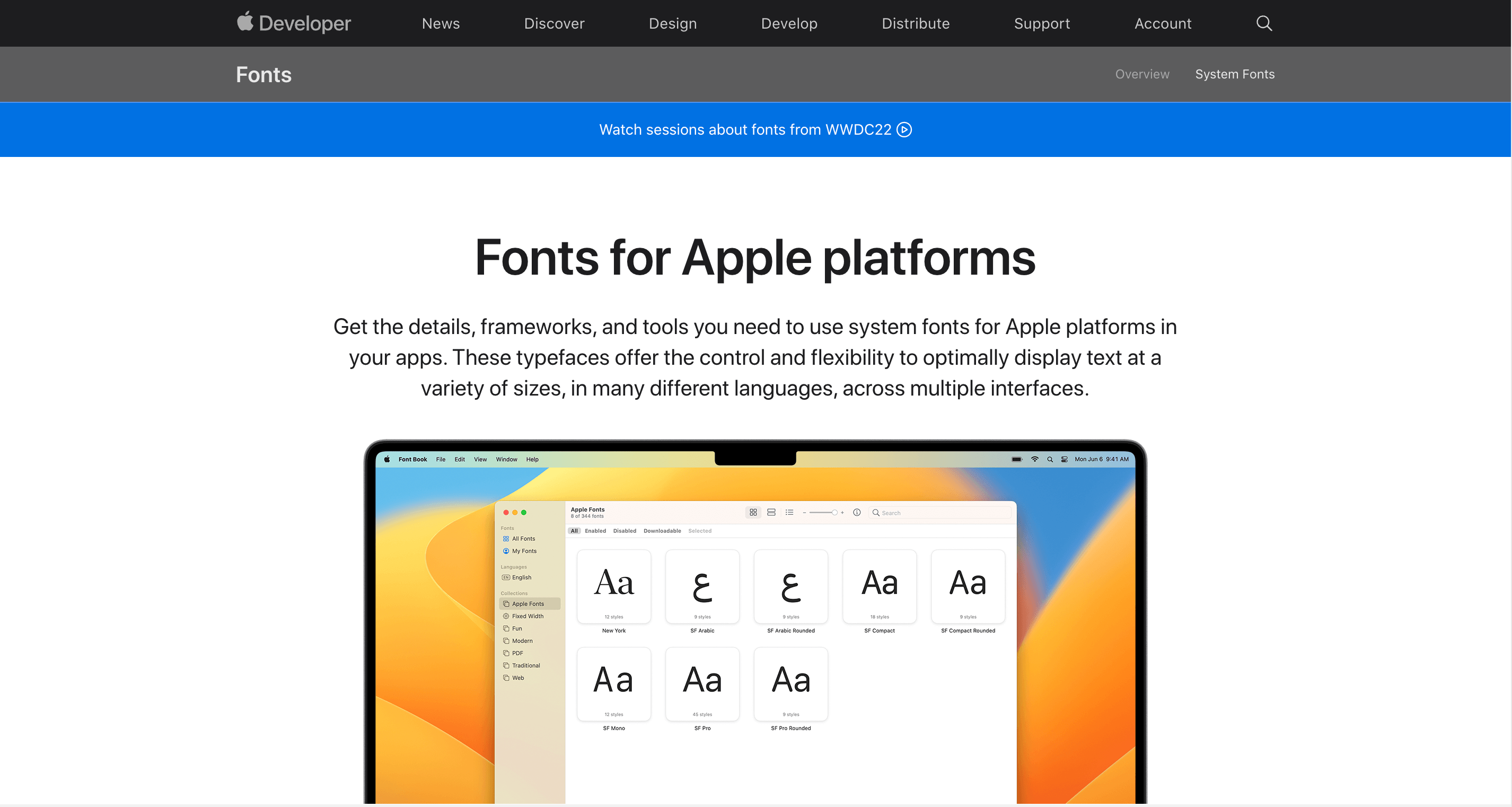 Fonts for Apple platforms：トップページ